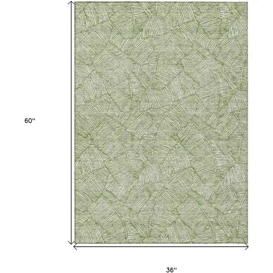 Green And Ivory Floral Washable Indoor Outdoor Area Rug Photo 3