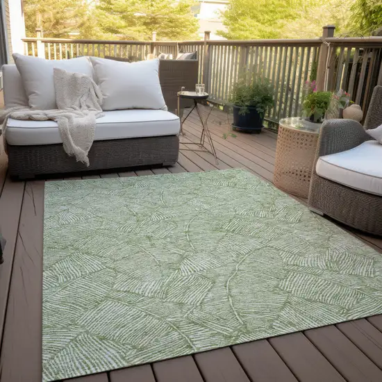Green And Ivory Floral Washable Indoor Outdoor Area Rug Photo 9