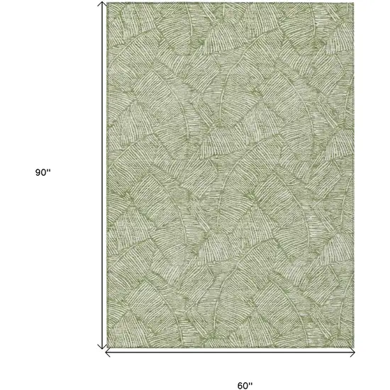 Green And Ivory Floral Washable Indoor Outdoor Area Rug Photo 3