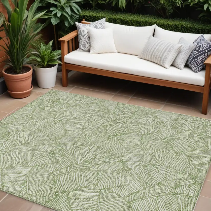 Green And Ivory Floral Washable Indoor Outdoor Area Rug Photo 1