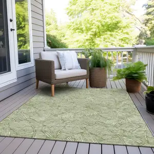 Photo of Green And Ivory Floral Washable Indoor Outdoor Area Rug