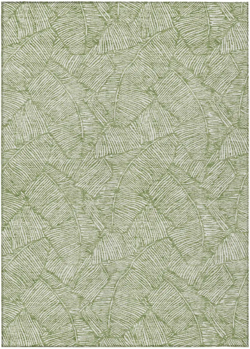 Green And Ivory Floral Washable Indoor Outdoor Area Rug Photo 2