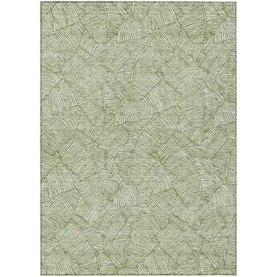 Green And Ivory Floral Washable Indoor Outdoor Area Rug Photo 2