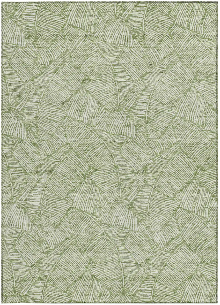 Green And Ivory Floral Washable Indoor Outdoor Area Rug Photo 7