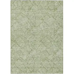 Photo of Green And Ivory Floral Washable Indoor Outdoor Area Rug