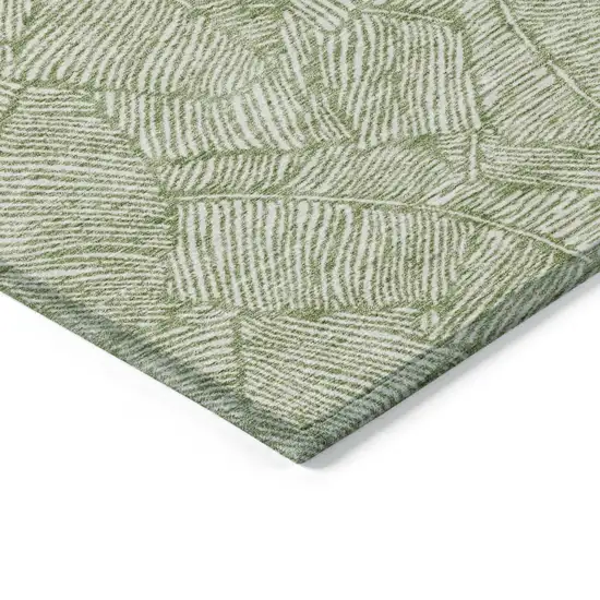 Green And Ivory Floral Washable Indoor Outdoor Area Rug Photo 5