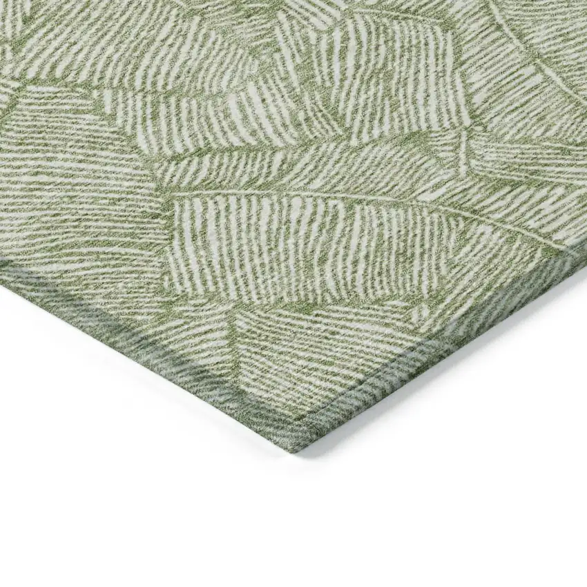 Green And Ivory Floral Washable Indoor Outdoor Area Rug Photo 5