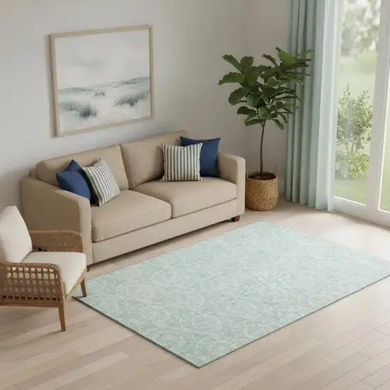 Green And Ivory Geometric Washable Area Rug With UV Protection Photo 1