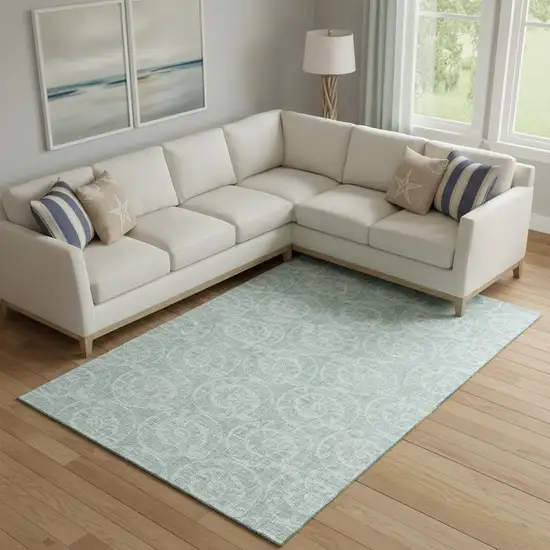 Green And Ivory Geometric Washable Area Rug With UV Protection Photo 1