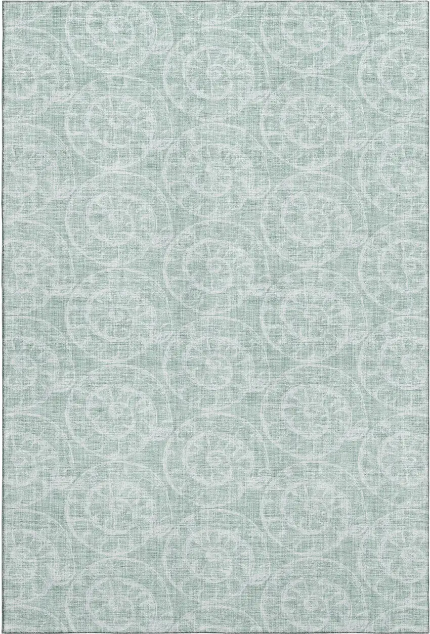 Green And Ivory Geometric Washable Area Rug With UV Protection Photo 1