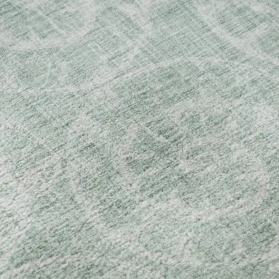 Green And Ivory Geometric Washable Area Rug With UV Protection Photo 9