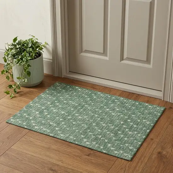 Green And Ivory Geometric Washable Area Rug With UV Protection Photo 1
