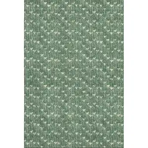 Photo of Green And Ivory Geometric Washable Area Rug With UV Protection
