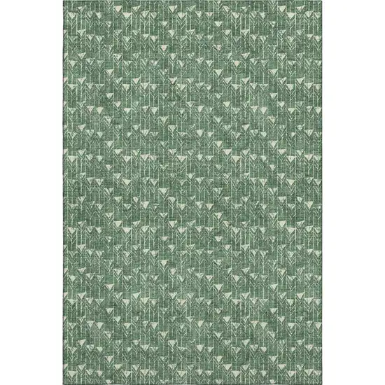 Green And Ivory Geometric Washable Area Rug With UV Protection Photo 1