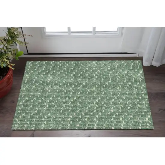 Green And Ivory Geometric Washable Area Rug With UV Protection Photo 2