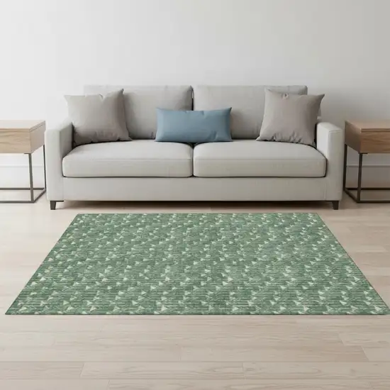 Green And Ivory Geometric Washable Area Rug With UV Protection Photo 1
