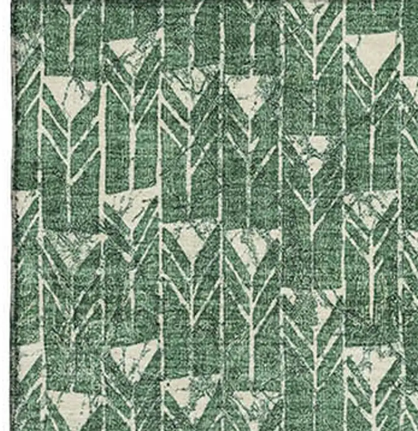 Green And Ivory Geometric Washable Area Rug With UV Protection Photo 4