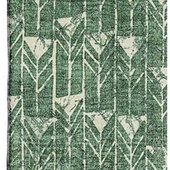Green And Ivory Geometric Washable Area Rug With UV Protection Photo 3