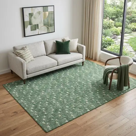 Green And Ivory Geometric Washable Area Rug With UV Protection Photo 1