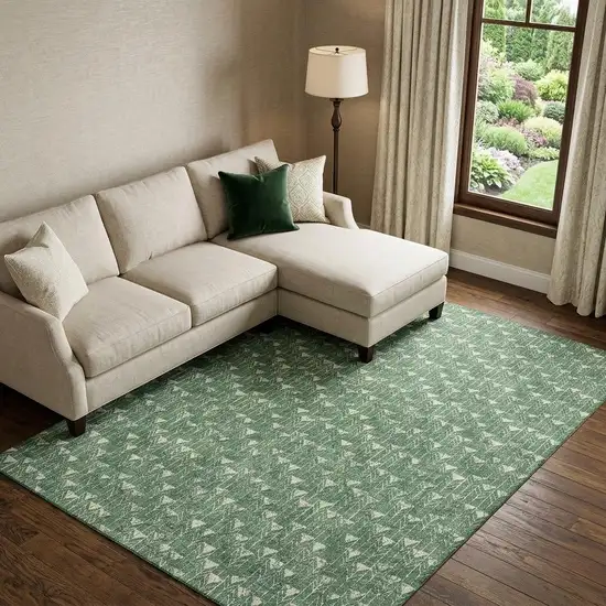 Green And Ivory Geometric Washable Area Rug With UV Protection Photo 1