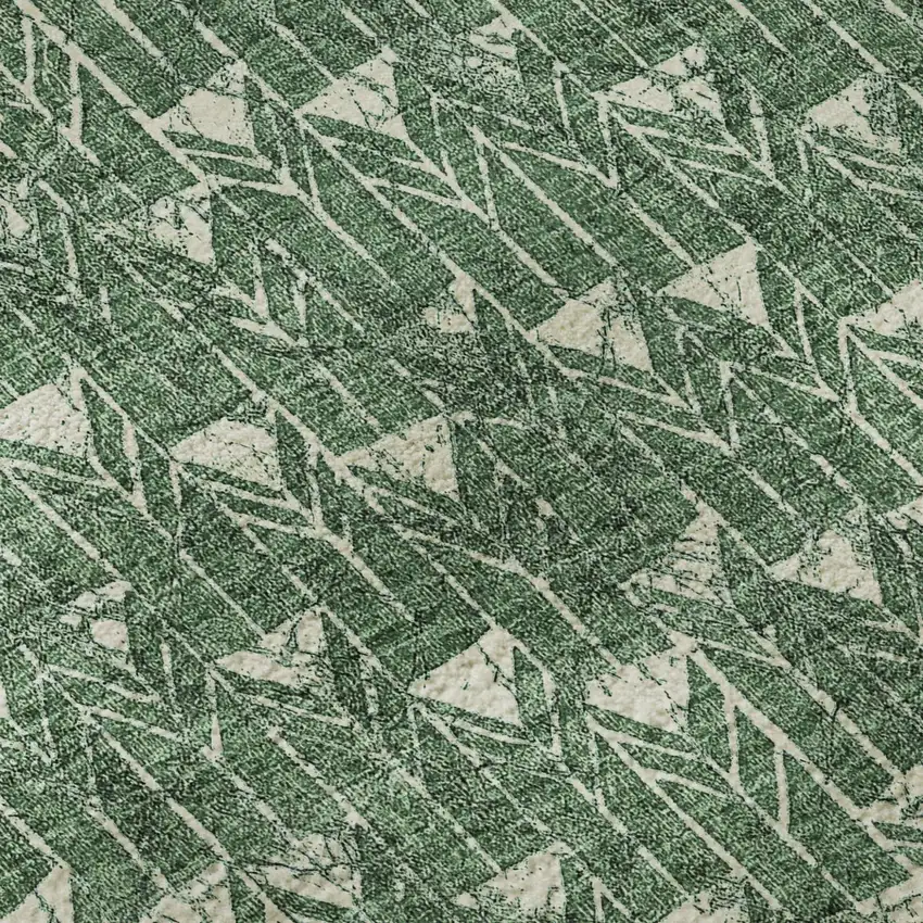 Green And Ivory Geometric Washable Area Rug With UV Protection Photo 8