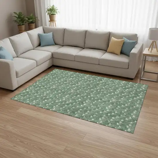 Green And Ivory Geometric Washable Area Rug With UV Protection Photo 1