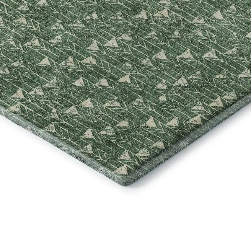 Green And Ivory Geometric Washable Area Rug With UV Protection Photo 8