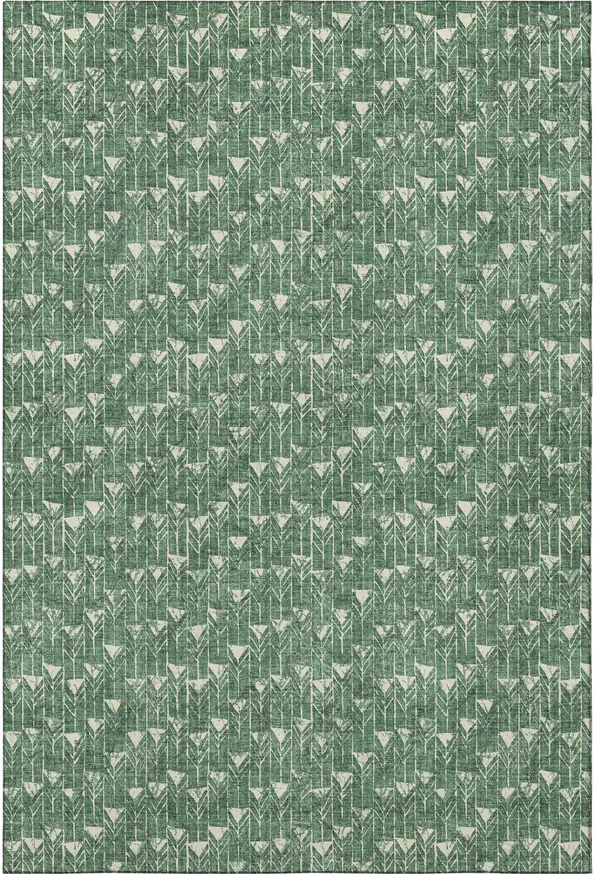 Green And Ivory Geometric Washable Area Rug With UV Protection Photo 4