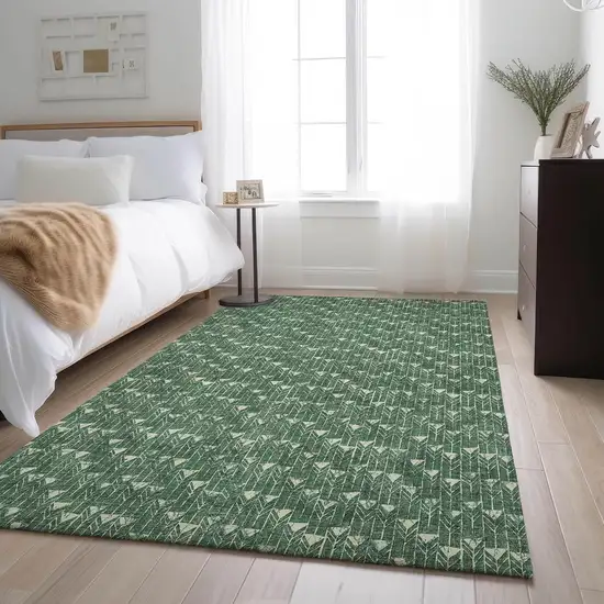 Green And Ivory Geometric Washable Area Rug With UV Protection Photo 5