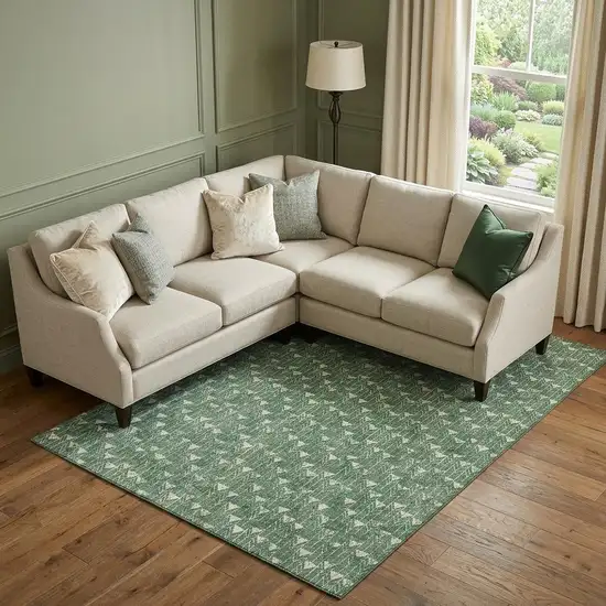 Green And Ivory Geometric Washable Area Rug With UV Protection Photo 1