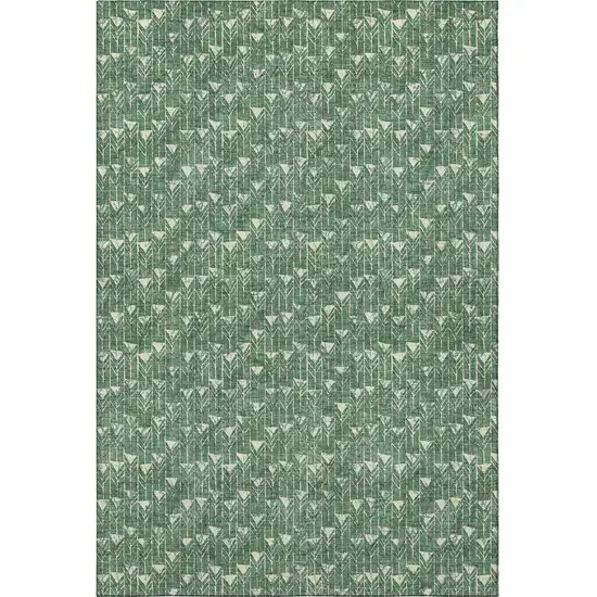 Green And Ivory Geometric Washable Area Rug With UV Protection Photo 4