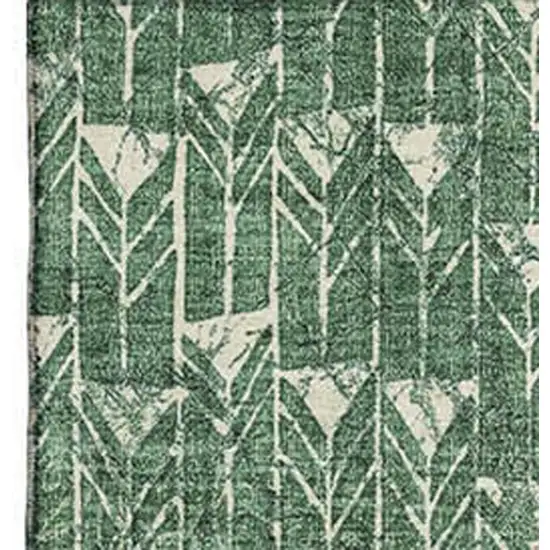 Green And Ivory Geometric Washable Area Rug With UV Protection Photo 3