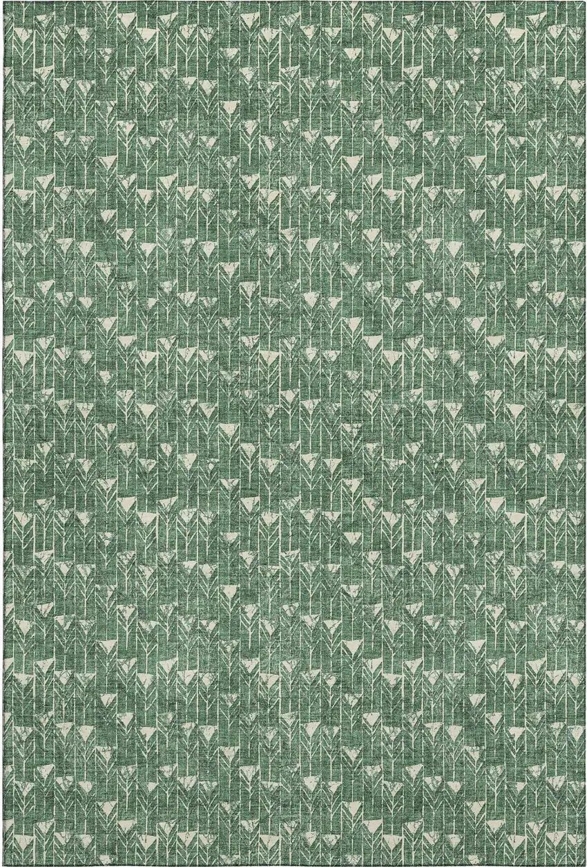 Green And Ivory Geometric Washable Area Rug With UV Protection Photo 1
