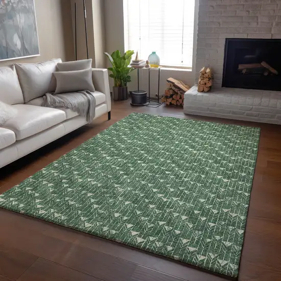Green And Ivory Geometric Washable Area Rug With UV Protection Photo 6