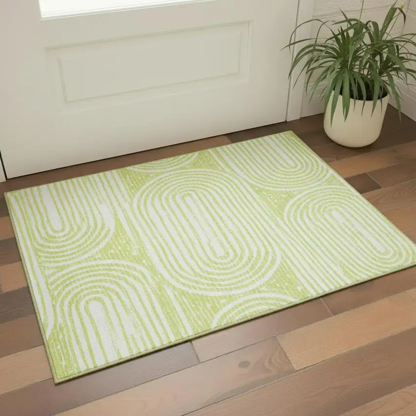 Green And Ivory Geometric Washable Area Rug With UV Protection Photo 1