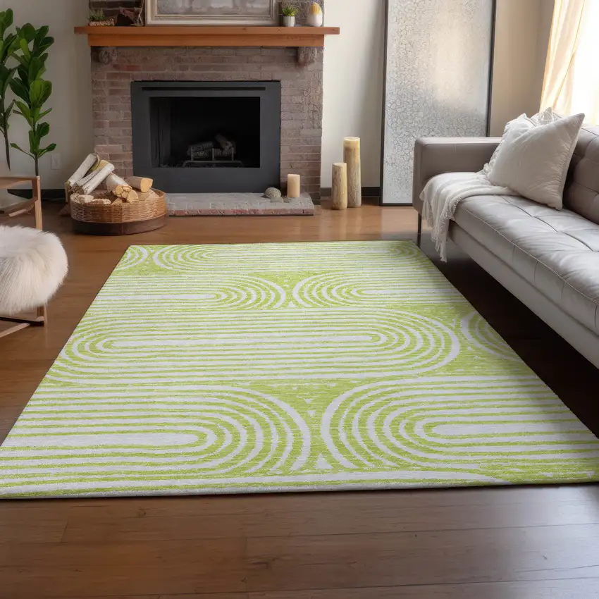 Green And Ivory Geometric Washable Area Rug With UV Protection Photo 6