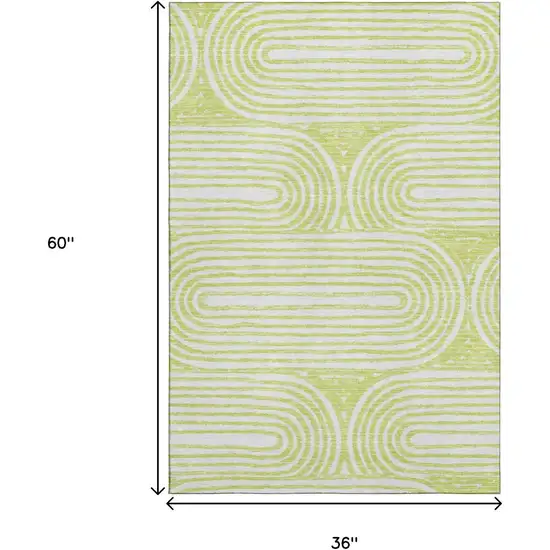 Green And Ivory Geometric Washable Area Rug With UV Protection Photo 3