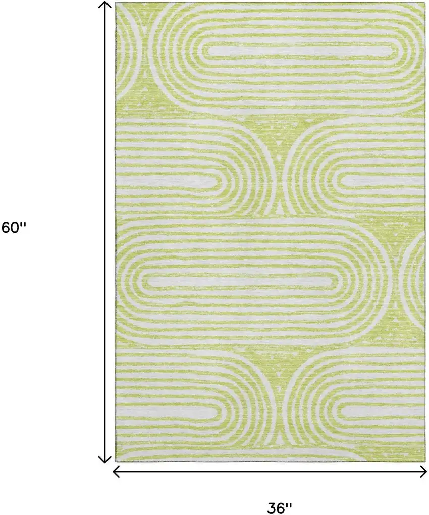 Green And Ivory Geometric Washable Area Rug With UV Protection Photo 3
