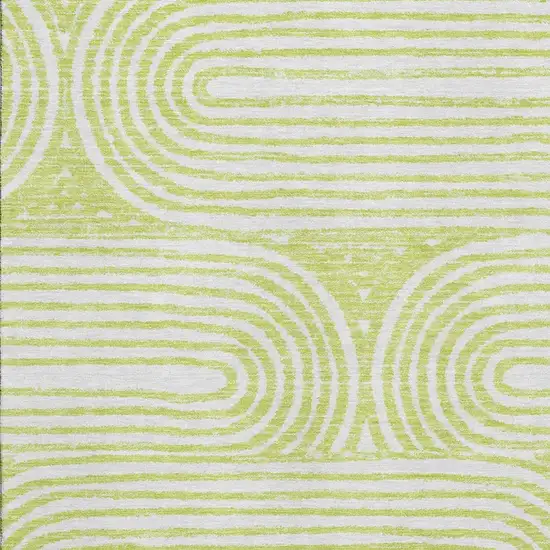 Green And Ivory Geometric Distressed Washable Area Rug With UV Protection Photo 3