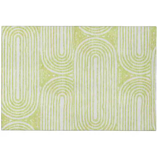 Green And Ivory Geometric Distressed Washable Area Rug With UV Protection Photo 2
