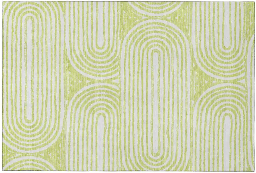 Green And Ivory Geometric Distressed Washable Area Rug With UV Protection Photo 2
