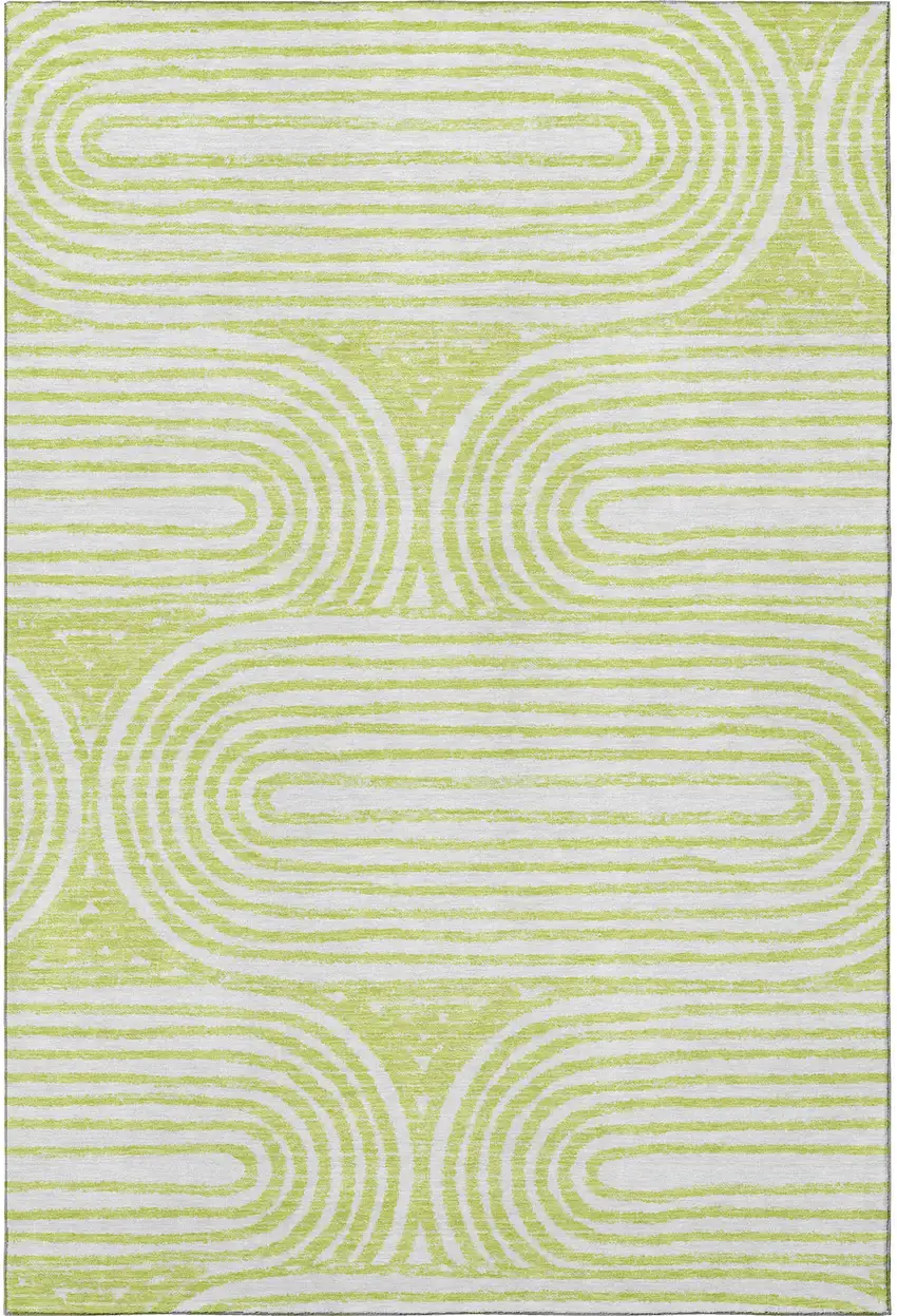 Green And Ivory Geometric Washable Area Rug With UV Protection Photo 4