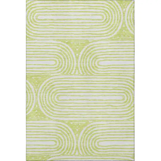 Green And Ivory Geometric Washable Area Rug With UV Protection Photo 3