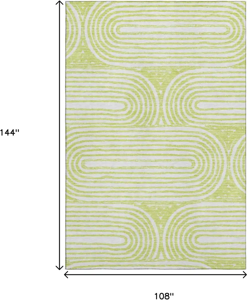 Green And Ivory Geometric Washable Area Rug With UV Protection Photo 3