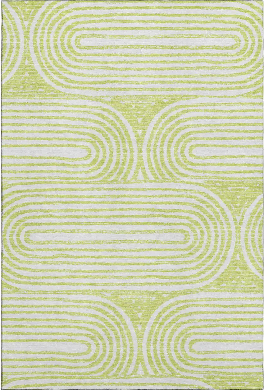Green And Ivory Geometric Washable Area Rug With UV Protection Photo 1