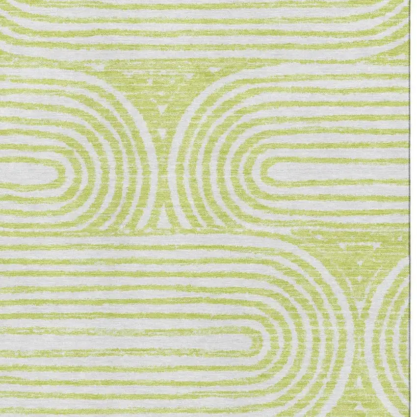 Green And Ivory Geometric Washable Area Rug With UV Protection Photo 3