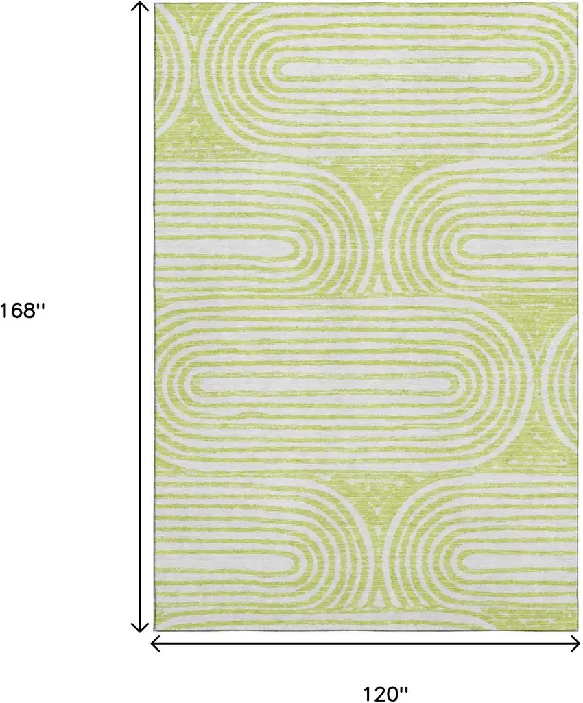 Green And Ivory Geometric Washable Area Rug With UV Protection Photo 3