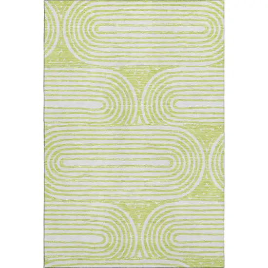 Green And Ivory Geometric Washable Area Rug With UV Protection Photo 1
