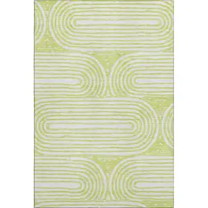 Photo of Green And Ivory Geometric Washable Area Rug With UV Protection
