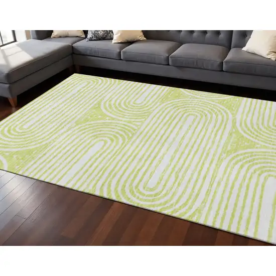 Green And Ivory Geometric Washable Area Rug With UV Protection Photo 2